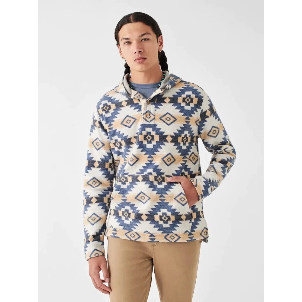 Faherty Doug Good Feather Hoodie Mens‎ XL Henley Blue Star Blanket Flannel Aztec
